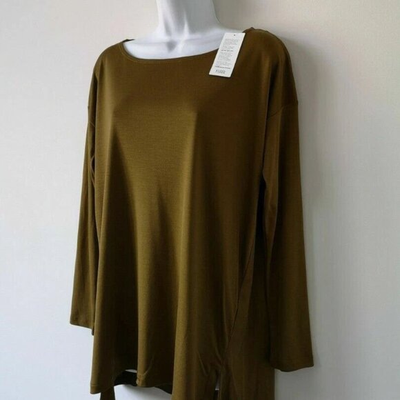 NWT EILEEN FISHER Gold Leaf Tencel Interlock Ballet Neck Box Top Medium - Picture 2 of 6